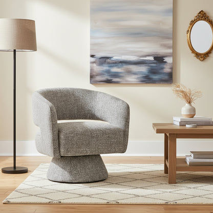 LESTER FABRIC ACCENT ARMCHAIR 360 DEGREE SWIVEL ALMOND - MyChocolateWood