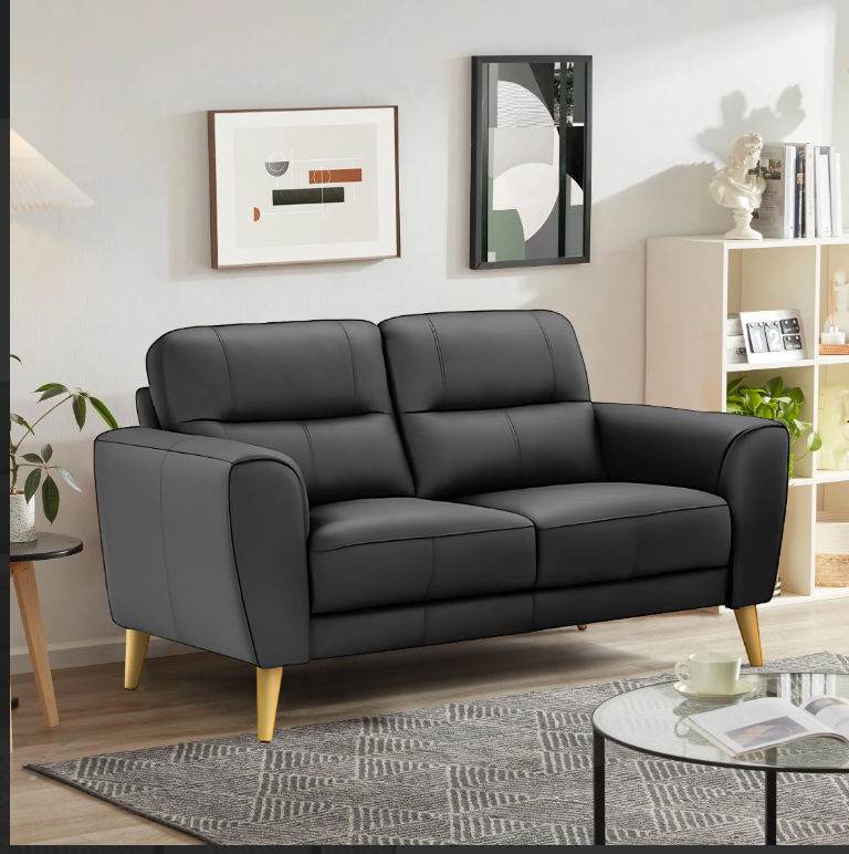 VIGGO 2-SEATER LEATHER SOFA BLACK - MyChocolateWood