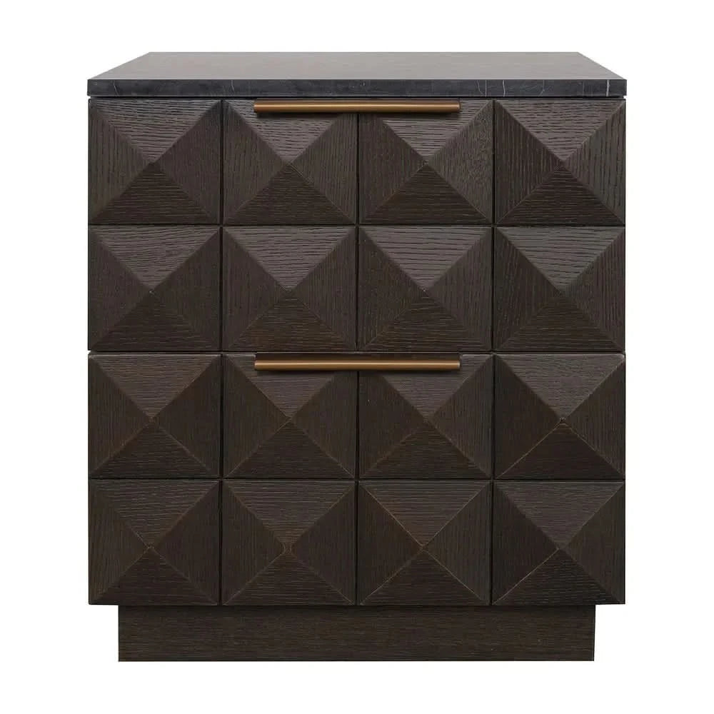 HAMPSHIRE BLACK MARBLE/SMOKED OAK 2-DRAWER BEDSIDE TABLE - MyChocolateWood