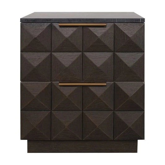 HAMPSHIRE BLACK MARBLE/SMOKED OAK 2-DRAWER BEDSIDE TABLE - MyChocolateWood