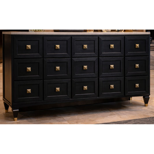 CHIKO VINTAGE STYLE 2-DOOR 3-DRAWER SIDEBOARD/BUFFET BLACK - MyChocolateWood