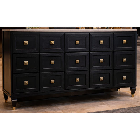 CHIKO VINTAGE STYLE 2-DOOR 3-DRAWER SIDEBOARD/BUFFET BLACK