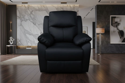 LANCY PREMIUM LEATHER SINGLE SEATER RECLINER ARMCHAIR BLACK - MyChocolateWood