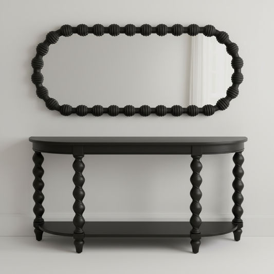 CAROLYN OVAL MIRROR BLACK MINDI WOOD FRAME