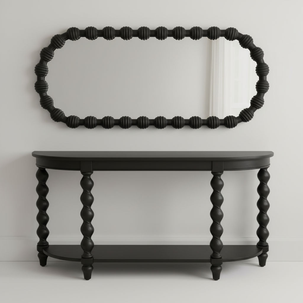 CAROLYN OVAL MIRROR BLACK MINDI WOOD FRAME - MyChocolateWood