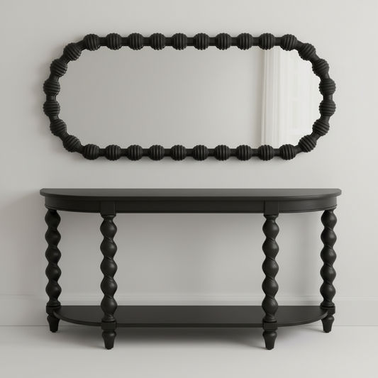 CAROLYN OVAL MIRROR BLACK MINDI WOOD FRAME - MyChocolateWood