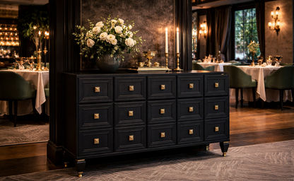 CHIKO VINTAGE STYLE 2-DOOR 3-DRAWER SIDEBOARD/BUFFET BLACK - MyChocolateWood