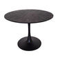 ALBERGE ROUND MARBLE-LOOK GLASS TOP DINING TABLE ON PEDESTAL METAL BASE BLACK - MyChocolateWood
