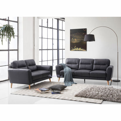 VIGGO 2-SEATER + 3-SEATER  LEATHER SOFA SET BLACK