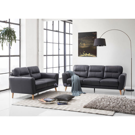 VIGGO 2-SEATER + 3-SEATER  LEATHER SOFA SET BLACK - MyChocolateWood