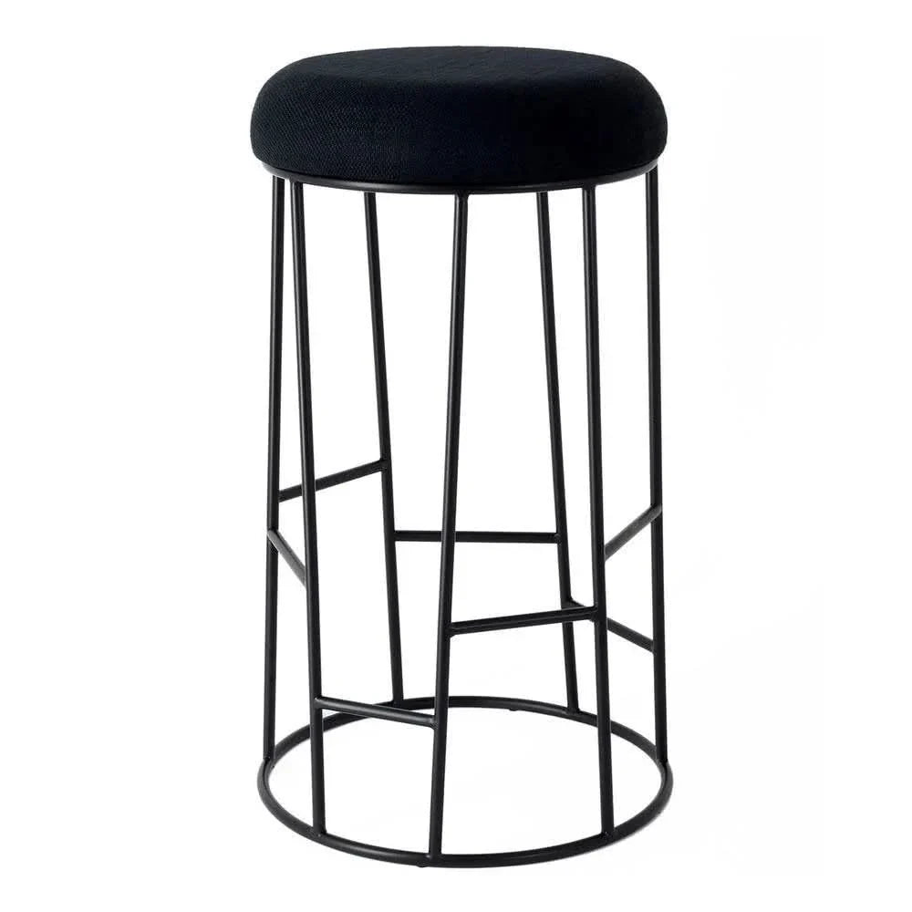Jace Black Steel Bar Stool with Black Linen - Chocolate Wood