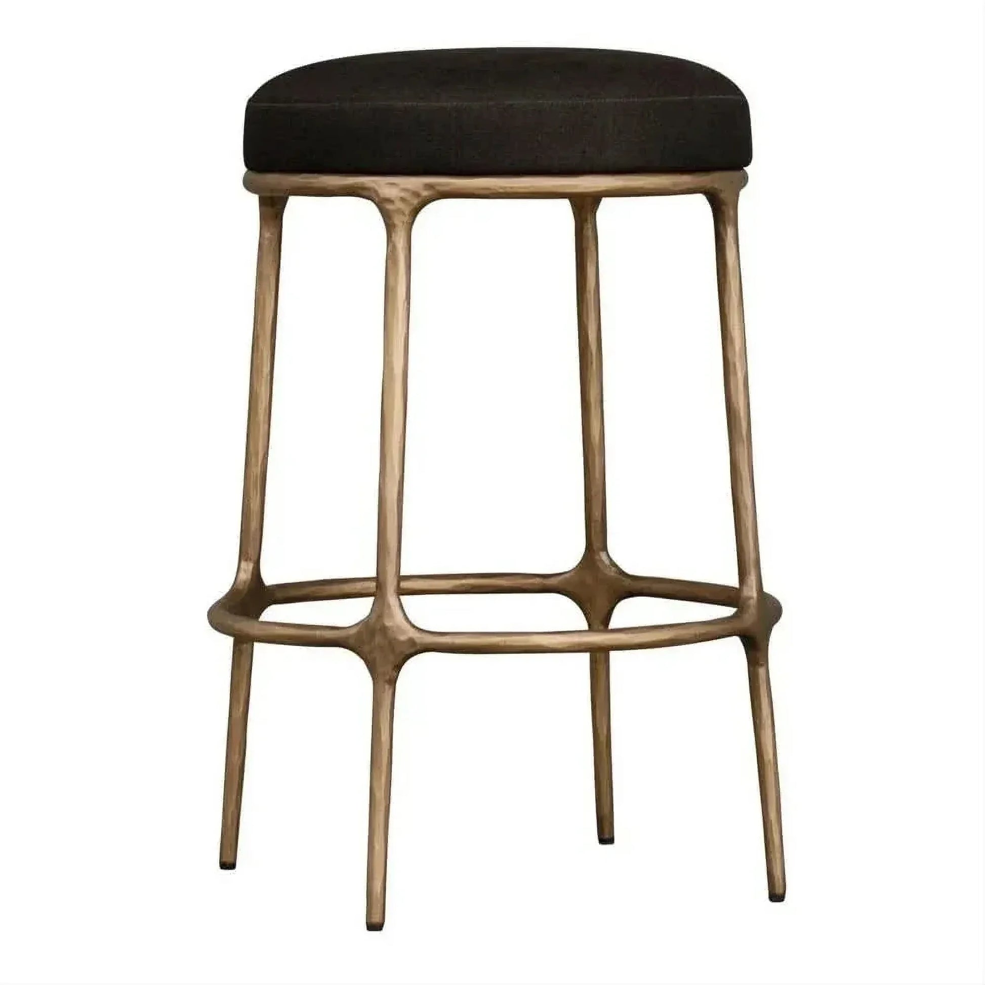Soren Kitchen Stool with brass frame and black linen top