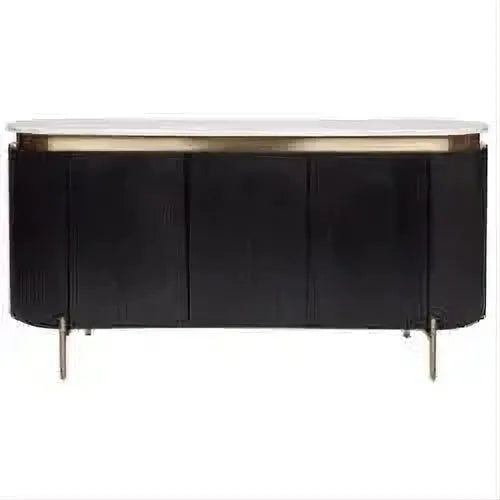 Deneuve 3-Door Buffet / Sideboard in Black with Carrara Marble Top - Chocolate Wood