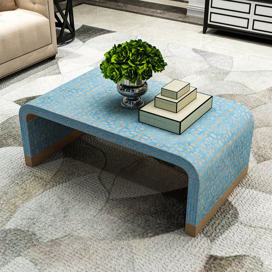 IMELDA MOTHER OF PEARL BLUE MINIMALIST COFFEE TABLE - MyChocolateWood