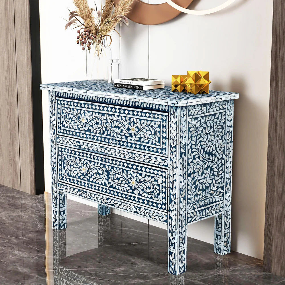 RADIANCE MOTHER OF PEARL HAND MADE SWIRL CHEST OF 2 DRAWERS - MyChocolateWood