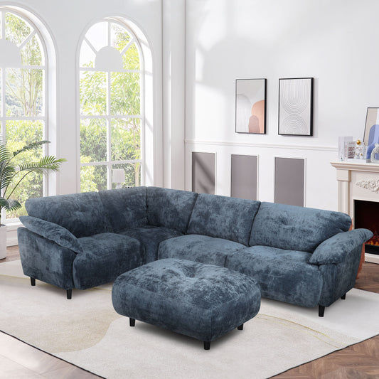 Montrose Fabric 4-Seater Corner Lounge Suite in Ocean - Chocolate Wood