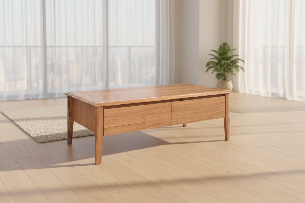BOLZANO MARRI TIMBER COFFEE TABLE WITH DRAWERS - NATURAL - MyChocolateWood