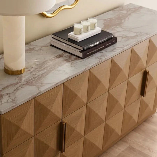 HAMPSHIRE RIVER BROWN MARBLE/NATURAL OAK 4-DOOR BUFFET/SIDEBOARD - MyChocolateWood