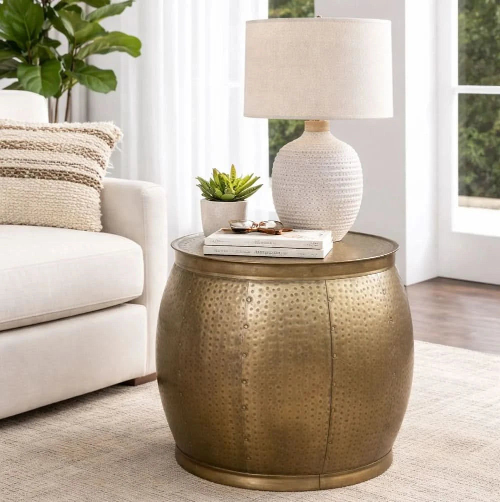 SETH BRASS LOOK RUSTIC HAMMERED SIDE TABLE/LAMP TABLE/ACCENT TABLE - MyChocolateWood