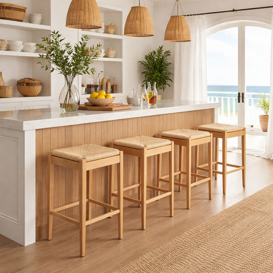 KESWICK BAR STOOL/BREAKFAST STOOL - NATURAL BEECHWOOD & WOVEN ROPE