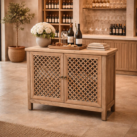 RAFAEL RECYCLED ELM BUFFET IN NATURAL FINISH WITH 2 LATTICE DOORS - MyChocolateWood