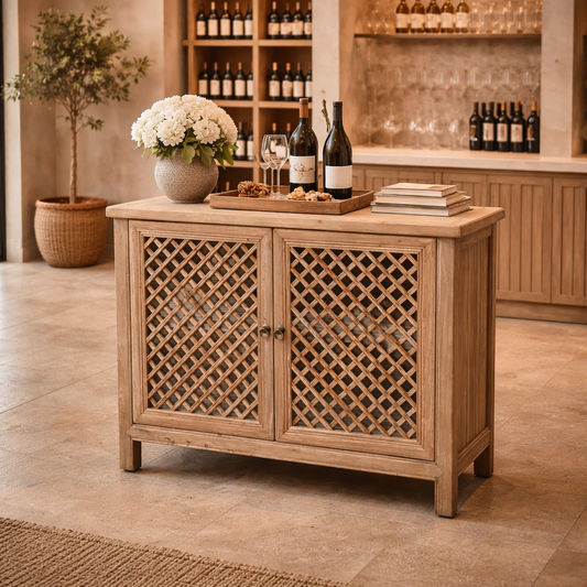 RAFAEL RECYCLED ELM BUFFET IN NATURAL FINISH WITH 2 LATTICE DOORS - MyChocolateWood