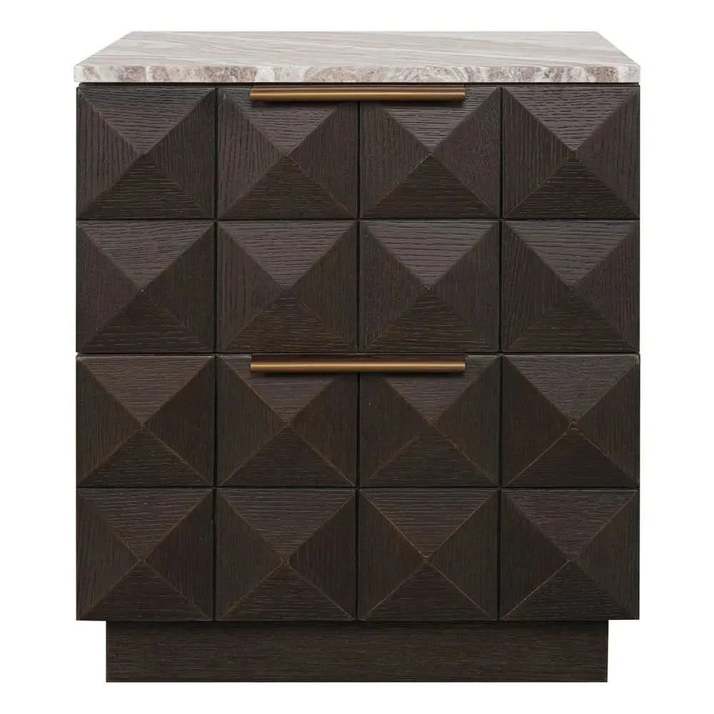 HAMPSHIRE RIVER BROWN MARBLE/SMOKED OAK 2-DRAWER BEDSIDE TABLE - MyChocolateWood