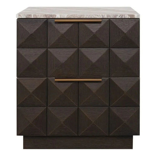 HAMPSHIRE RIVER BROWN MARBLE/SMOKED OAK 2-DRAWER BEDSIDE TABLE - MyChocolateWood