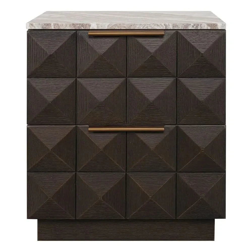 Hampshire 2-Drawer Bedside Table in Smoked Oak with River Brown Marble Top - Chocolate Wood