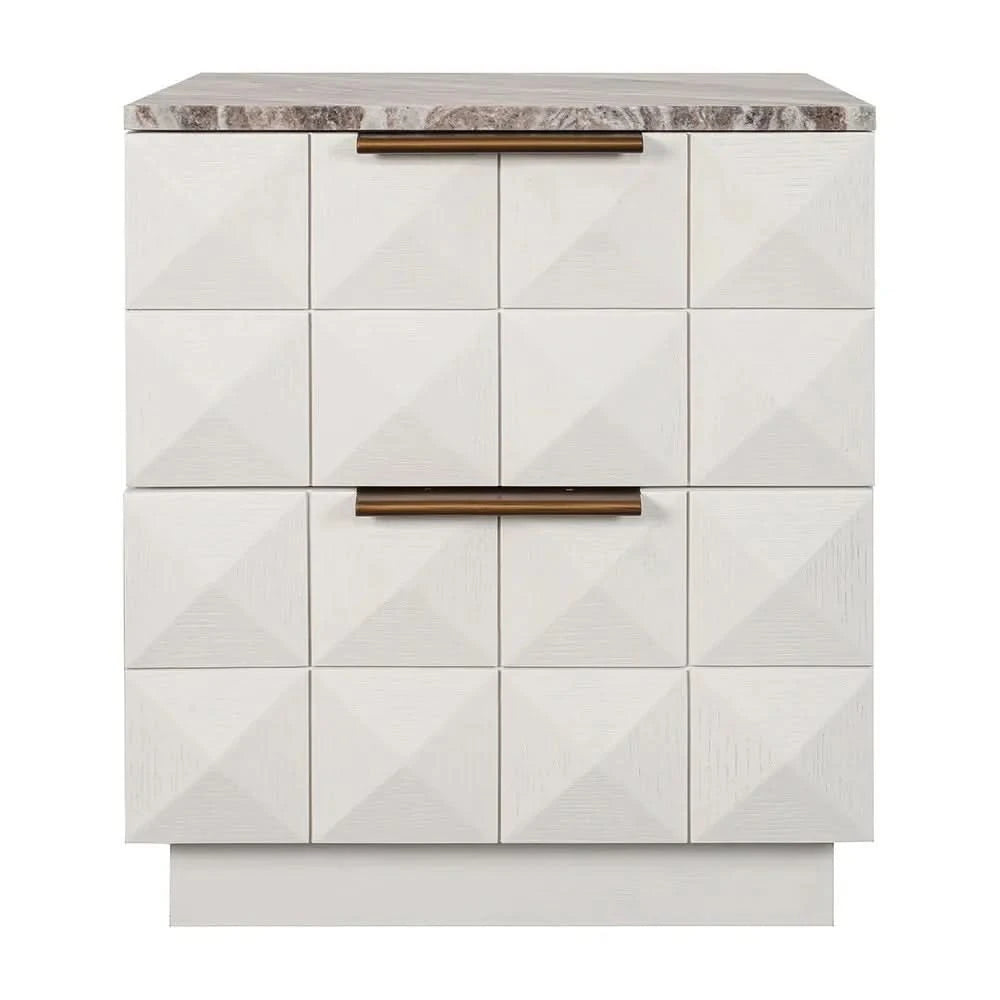 HAMPSHIRE RIVER BROWN MARBLE/WHITE OAK 2-DRAWER BEDSIDE TABLE - MyChocolateWood