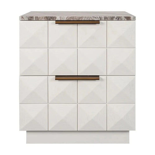 HAMPSHIRE RIVER BROWN MARBLE/WHITE OAK 2-DRAWER BEDSIDE TABLE - MyChocolateWood