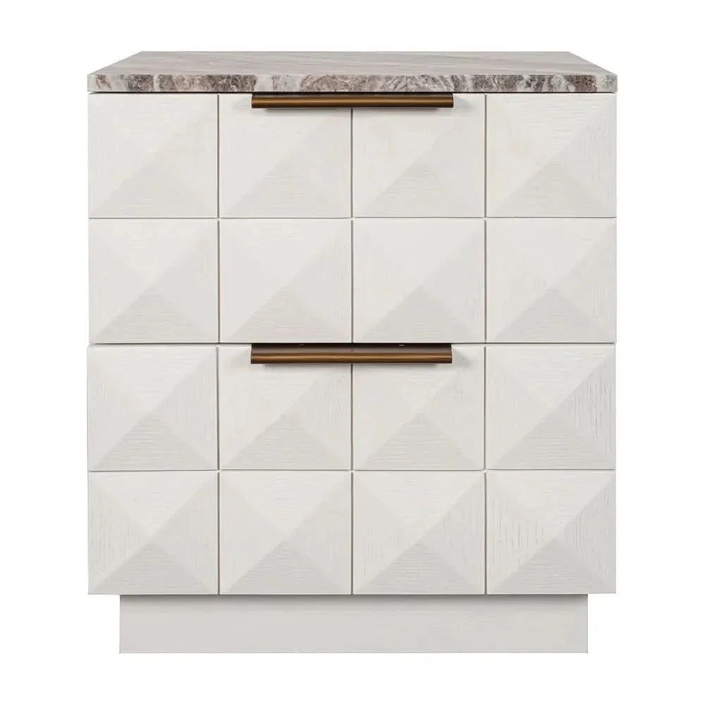 Hampshire 2-Drawer Bedside Table in White Oak with River Brown Marble Top - Chocolate Wood