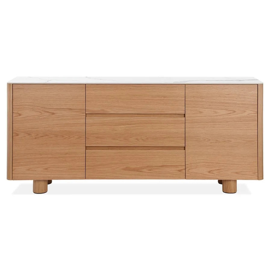 CASPIAN OAK 2-DOOR 3-DRAWER BUFFET/SIDEBOARD  NATURAL/WHITE CERAMIC TOP - MyChocolateWood