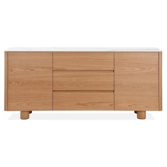 CASPIAN OAK 2-DOOR 3-DRAWER BUFFET/SIDEBOARD  NATURAL/WHITE CERAMIC TOP - MyChocolateWood