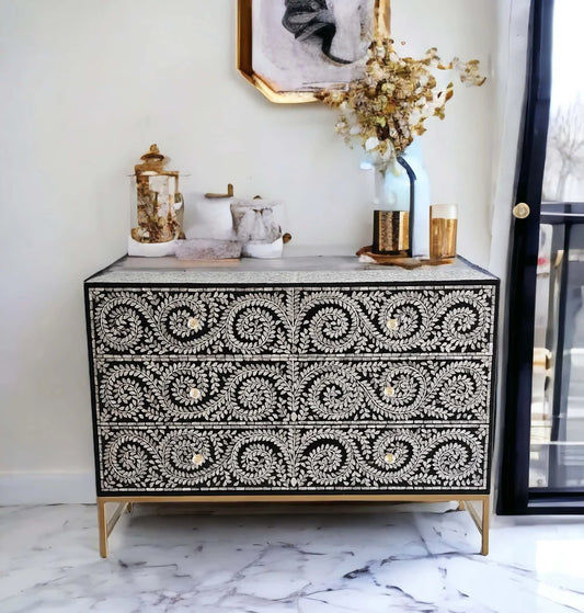 MOTHER OF PEARL ENCHANTING VINE 6 DRAWERS DRESSER - MyChocolateWood