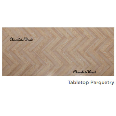 0NDINA 2-TONE TIMBER DINING TABLE  240CM OAK PARQUETRY TOP/WHITE TRESTLE LEGS - MyChocolateWood