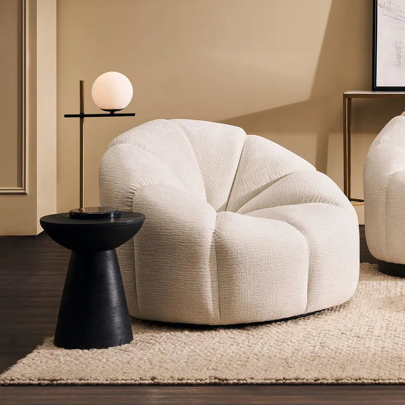 MADELEY CHENILLE SWIVEL OCCASIONAL CHAIR ARMCHAIR CREAM - MyChocolateWood