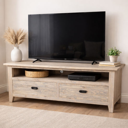 HAMPTON GREYWASHED OAK TV UNIT 140CM - MyChocolateWood