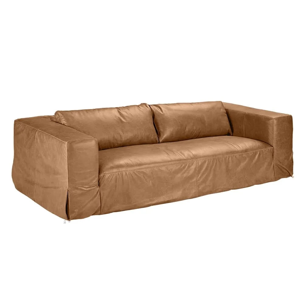 INIGO 3-SEATER LEATHER SLIP COVER SOFA TOP GRAIN COW LEATHER LIGHT BROWN - MyChocolateWood