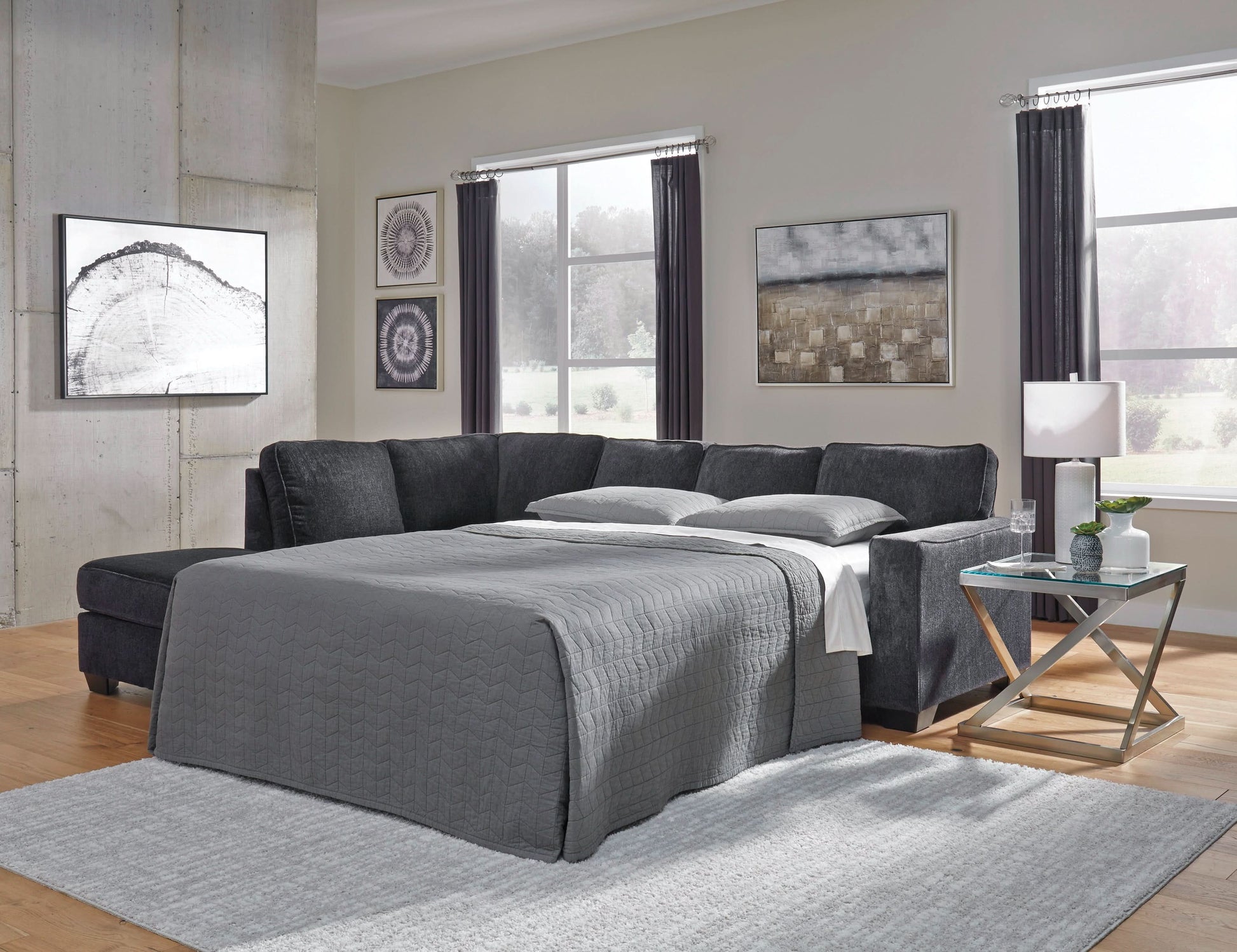 ASTOR LHF CHENILLE CHAISE WITH  SOFA BED SLATE COLOUR - MyChocolateWood