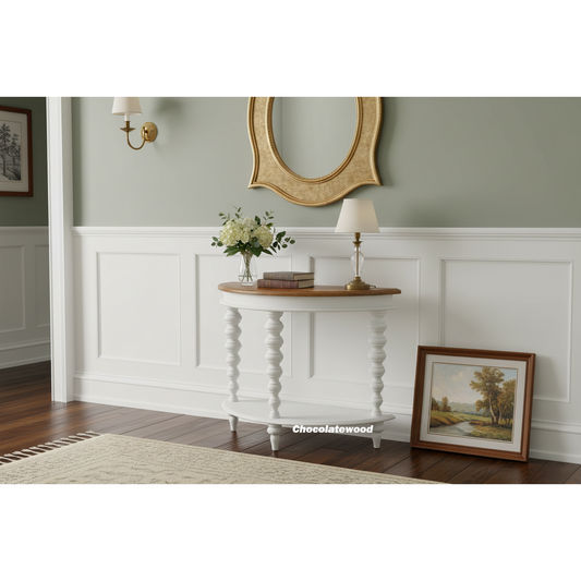 Blythe Two-Tone Timber Console Table/Hall Table - Mango Wood Top - Natural/White