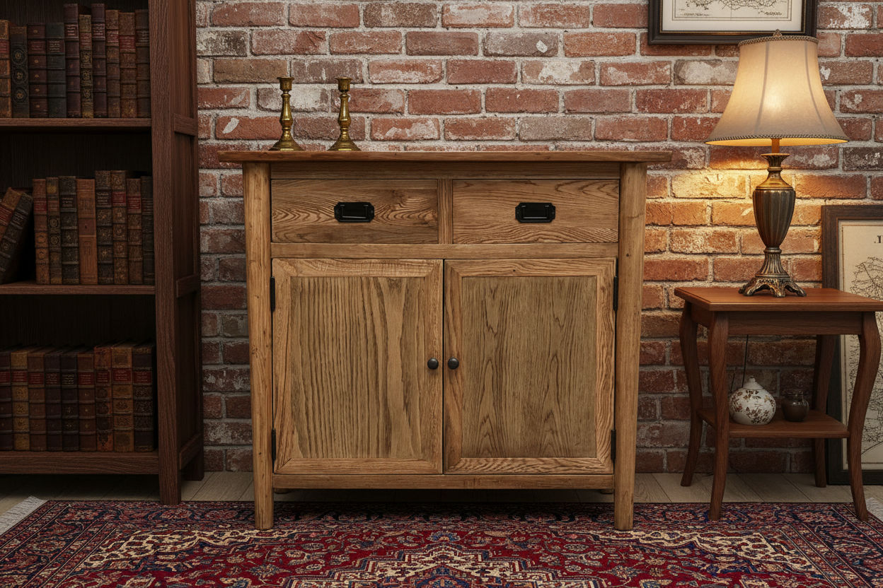 FITAN SOLID OAK CABINET/CUPBOARD/BUFFET 2 DRAWERS 2-DOORS - MyChocolateWood