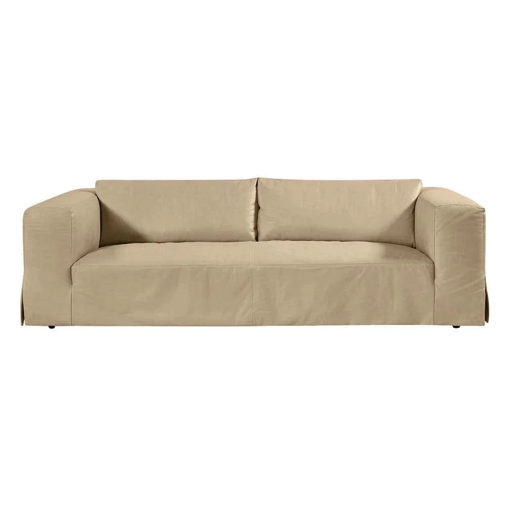 INIGO 3-SEATER LEATHER SLIP COVER SOFA TOP GRAIN COW LEATHER CAPPUCCINO CREAM - MyChocolateWood