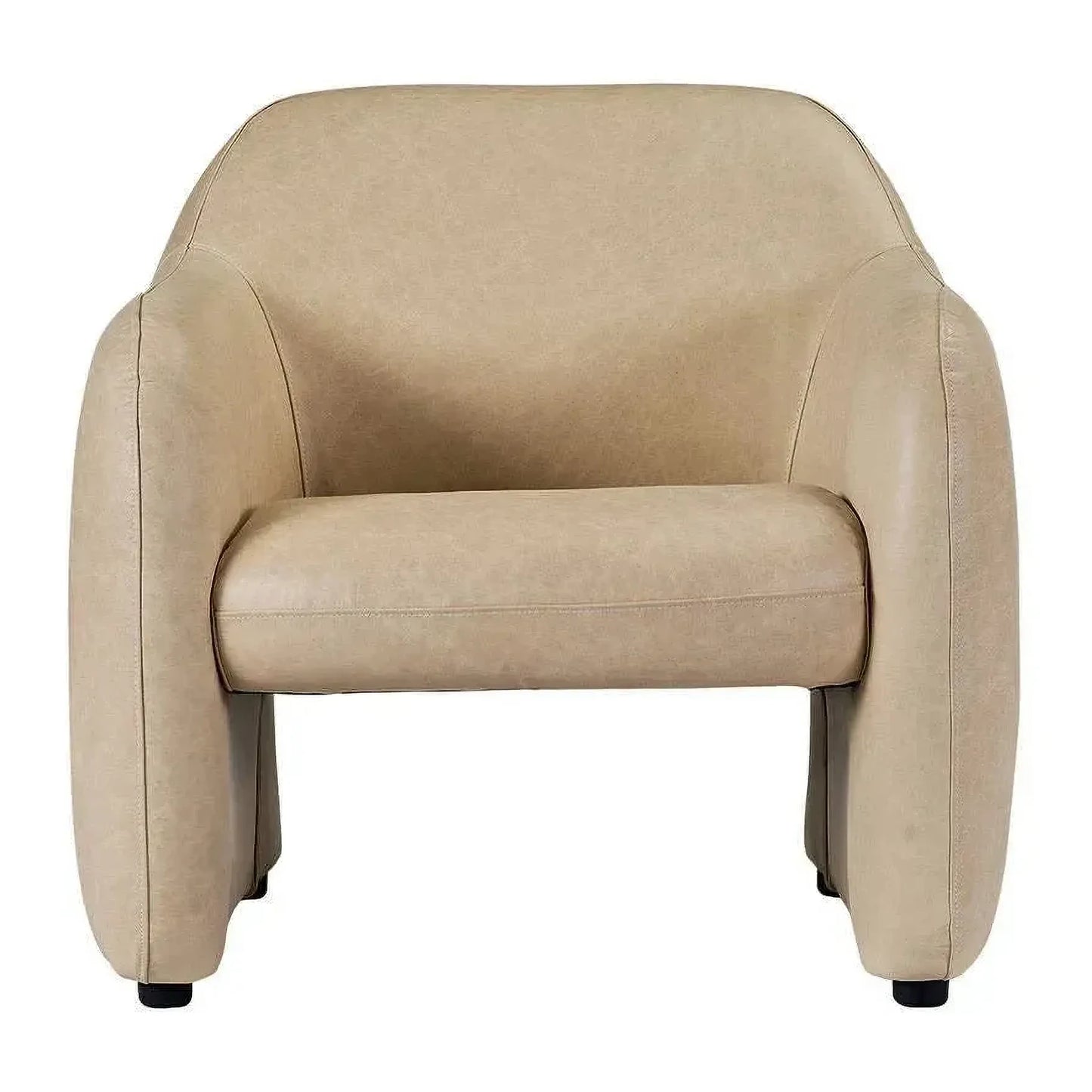 Anders Top Grain Cow Leather Armchair in Cappuccino Cream - Chocolate Wood