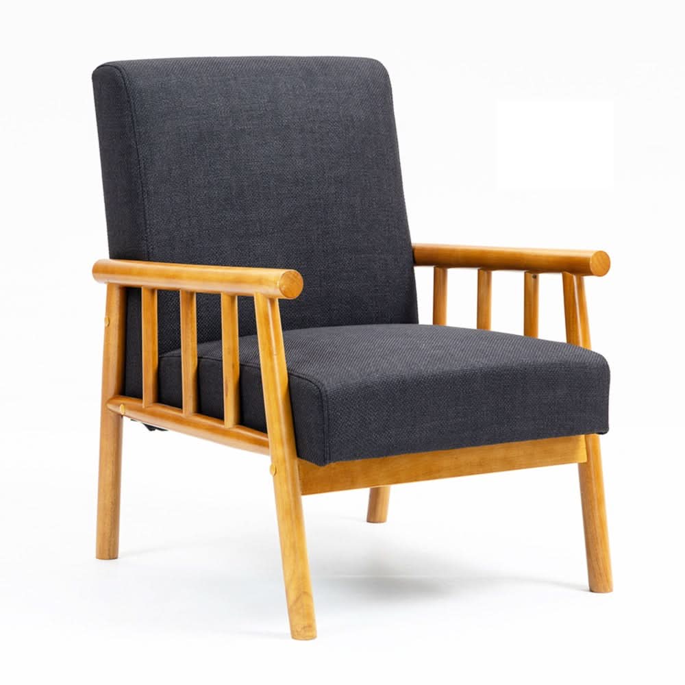 SUDBURY ARMCHAIR  ACCENT CHAIR - NATURAL RUBBERWOOD FRAME/BLACK FABRIC - MyChocolateWood