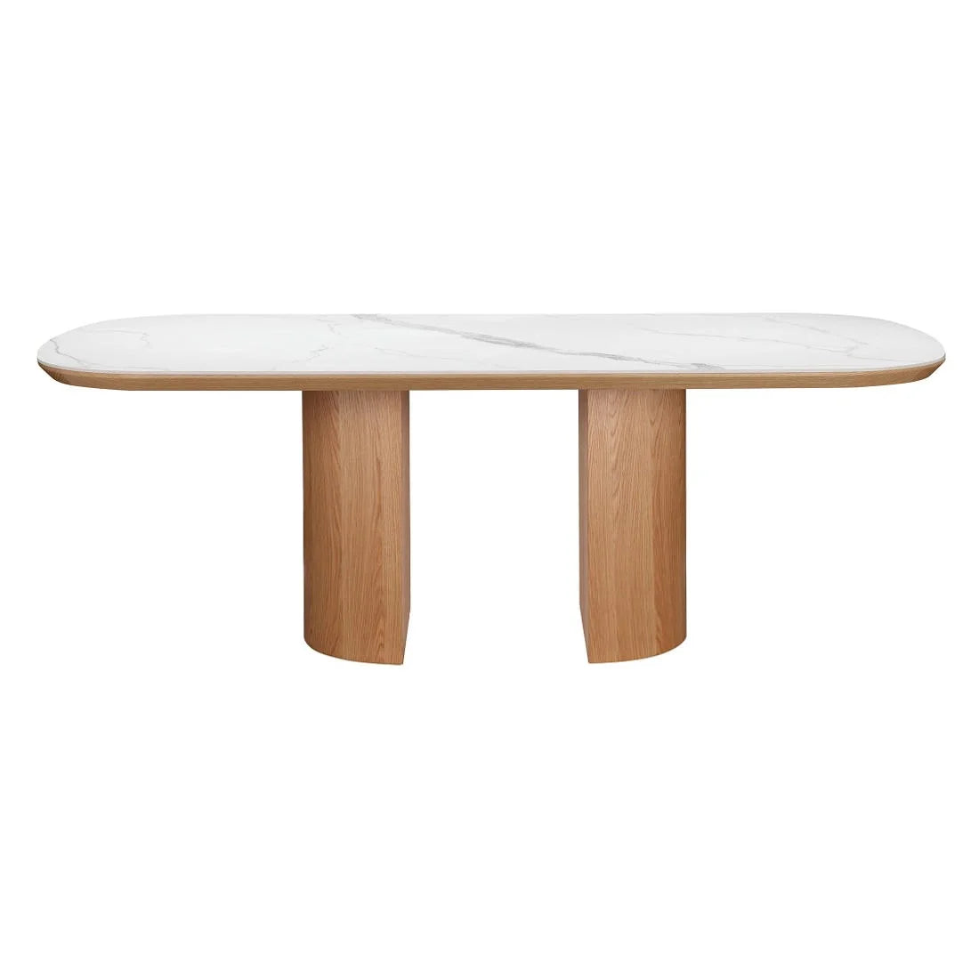 CASPIAN OAK OVAL DINING TABLE  WHITE CERAMIC TOP/NATURALWOODEN LEGS 220CM - MyChocolateWood