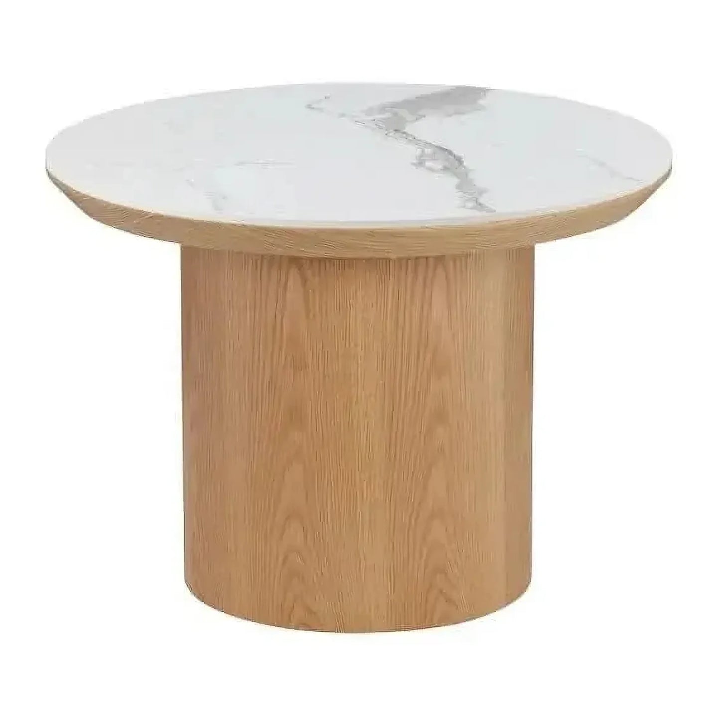 CASPIAN OAK ROUND SIDE TABLE/ LAMP TABLE NATURALWOODEN BASE/ WHITE CERAMIC TOP