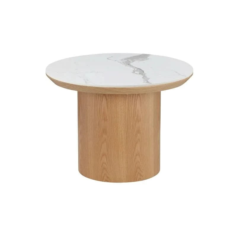 CASPIAN OAK ROUND SIDE TABLE/ LAMP TABLE NATURALWOODEN BASE/ WHITE CERAMIC TOP - MyChocolateWood