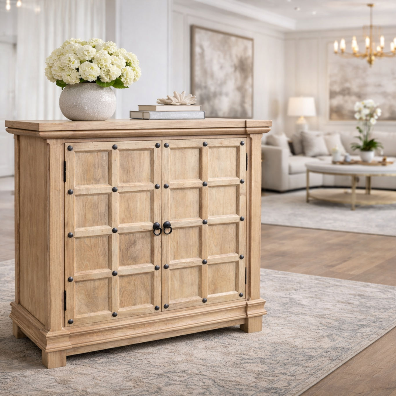 SHULI CHINESE ANTIQUE REPRODUCTION 2-DOOR BUFFET SIDEBOARD W/METAL STUDS 87 CM - MyChocolateWood