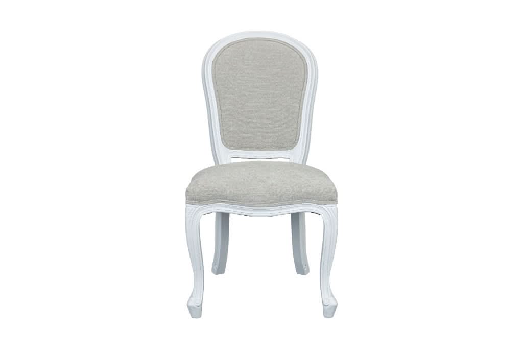 Sherborne white rubberwood dining chair by MyChocolateWood, with a sleek design and cushioned seat for comfortable dining.
